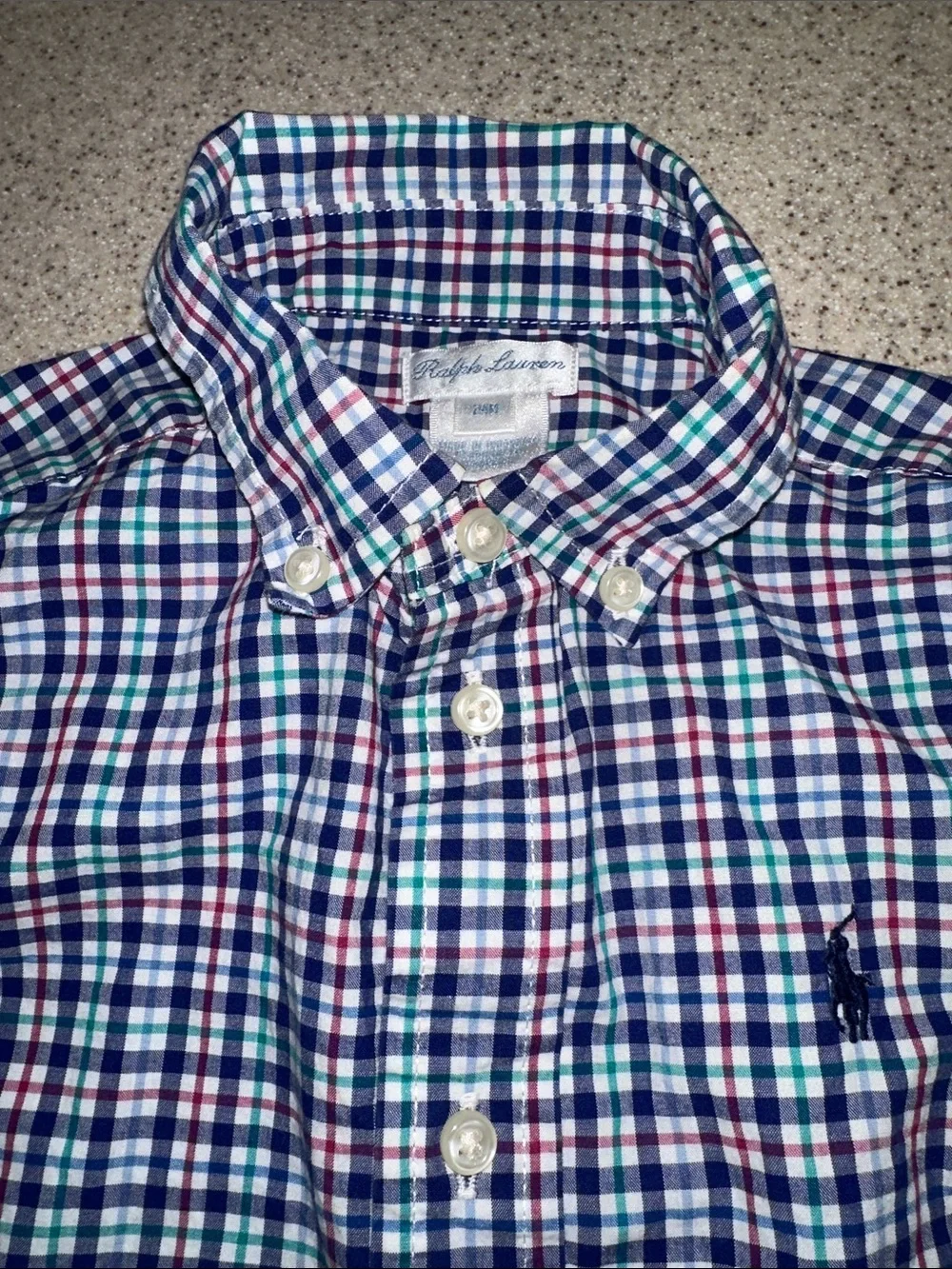 Ralph Lauren Boys Navy, Green and White Plaid Button-Down Shirt